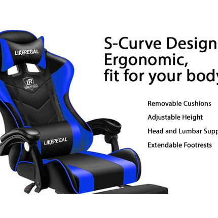 Gaming Chair with footrestComfortable Office Gaming Chair - White & BlackChair Seat Height 48cmComplete chair height 126cm Gaming ChairGaming Chair Seat width 45CM without arms with arms