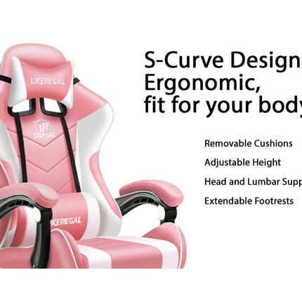 Gaming Chair with footrestComfortable Office Gaming Chair - White & BlackChair Seat Height 48cmComplete chair height 126cm Gaming ChairGaming Chair Seat width 45CM without arms with arms