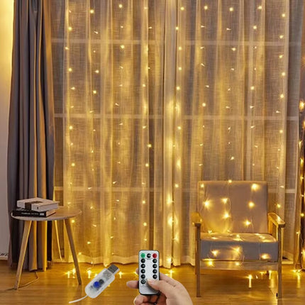 LED Curtain Lights with Hooks (3x3 m, 300 LEDs)