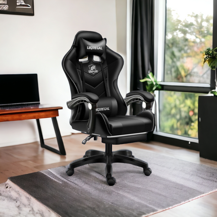Gaming Chair with footrestComfortable Office Gaming Chair - White & BlackChair Seat Height 48cmComplete chair height 126cm Gaming ChairGaming Chair Seat width 45CM without arms with arms