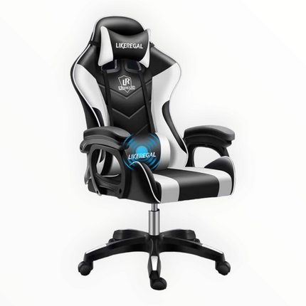 Gaming Chair with footrestComfortable Office Gaming Chair - White & BlackChair Seat Height 48cmComplete chair height 126cm Gaming ChairGaming Chair Seat width 45CM without arms with arms