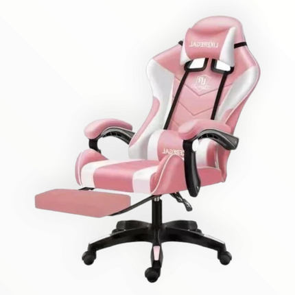 Gaming Chair with footrestComfortable Office Gaming Chair - White & BlackChair Seat Height 48cmComplete chair height 126cm Gaming ChairGaming Chair Seat width 45CM without arms with arms