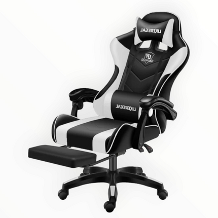 Gaming Chair with footrestComfortable Office Gaming Chair - White & BlackChair Seat Height 48cmComplete chair height 126cm Gaming ChairGaming Chair Seat width 45CM without arms with arms