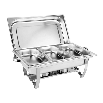 Chafing Dishes 11LitersBrand new!!!
Chafing Dish Set Food Warmer Buffet  Catering Stainless Steel
Available in single, double, triple
 Included: 
Dish 
Dish Stand 
Heating bowl capacity to