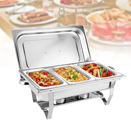 Chafing Dishes 11LitersBrand new!!!
Chafing Dish Set Food Warmer Buffet  Catering Stainless Steel
Available in single, double, triple
 Included: 
Dish 
Dish Stand 
Heating bowl capacity to