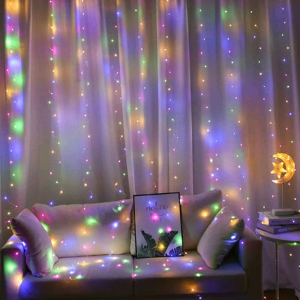 LED Curtain Lights with Hooks (3x3 m, 300 LEDs)