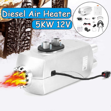 12V 5KW Diesel Air Parking Heater Timing Temperature Control with Sile12V/5KW Aluminum Parking Fuel Heater LCD Display With Remote Control Diesel Air Heater Feature:- Low noise: noise reduction processing with minimal noise.- Easy inst