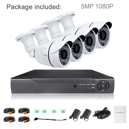 CCTV Camera kit 5mp 1080P 3CCTV Camera kit 5mp 1080P 
 
Package included:
 - 1 X 4CH AHD 1080P DVR Digital Video Recorder(1TB HDD included) 
- 4 x HD 1080P 5MP Outdoor Waterproof Cameras 
- 4