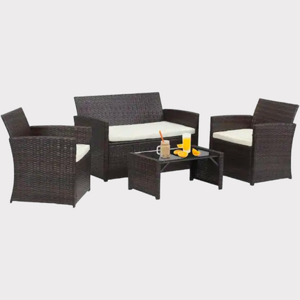 4 Seater Rattan Garden Furniture SetRattan Garden Furniture set 2+1+1 and table 
Brand new 
Comes flatpack, about 40minutes to put it together 
With cushions.
Next day delivery if ordered before 11am