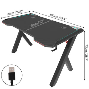Gaming PC Table With LED lightsGaming Desk with RGB LED Lights, Computer Desk, with USB Gaming Handle Rack, Cup Holder &amp; Headphone Hook,
LARGE GAMING SURFACE:This gaming desk has a sleek carbo