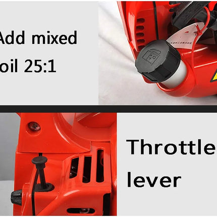 Leaf BlowerHandheld Petrol Leaf Blower,2-Stroke Engine,High Air-Cooled,Horizontal Bar,Fuel Tank Capacity 0.9L
 
The gasoline blower must use mixed fuel. The mixing ratio of gas