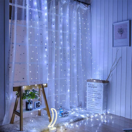 LED Curtain Lights with Hooks (3x3 m, 300 LEDs)