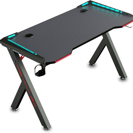 Gaming PC Table With LED lightsGaming Desk with RGB LED Lights, Computer Desk, with USB Gaming Handle Rack, Cup Holder &amp; Headphone Hook,
LARGE GAMING SURFACE:This gaming desk has a sleek carbo