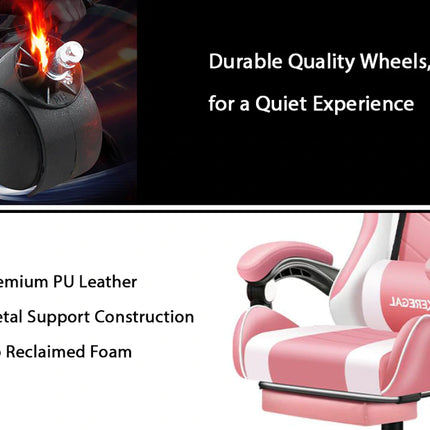 Gaming Chair with footrestComfortable Office Gaming Chair - White &amp; BlackChair Seat Height 48cmComplete chair height 126cm Gaming ChairGaming Chair Seat width 45CM without arms with arms 