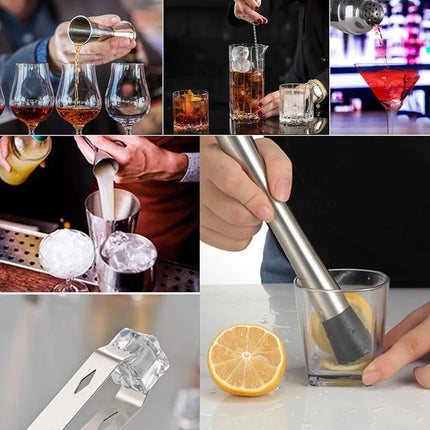 12 Pieces Cocktail Shaker With Sleek Bamboo Tray
