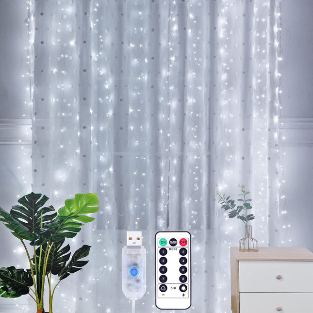 LED Curtain Lights with Hooks (3x3 m, 300 LEDs)