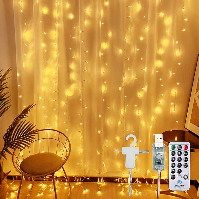 LED Curtain Lights with Hooks (3x3 m, 300 LEDs)