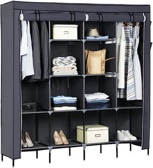 Storage Wardrobe 170x45x170CmThis practical clothes rack provides an ideal storage solution for your clothes and shoes.
 
It is characterized by a sturdy iron frame, making the clothes rack easy