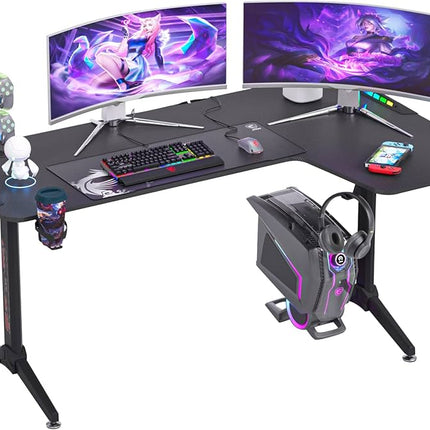 L Shaped Desk Corner Gaming RGB Table With LED lights