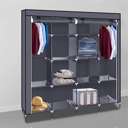 Storage Wardrobe 170x45x170CmThis practical clothes rack provides an ideal storage solution for your clothes and shoes.
 
It is characterized by a sturdy iron frame, making the clothes rack easy