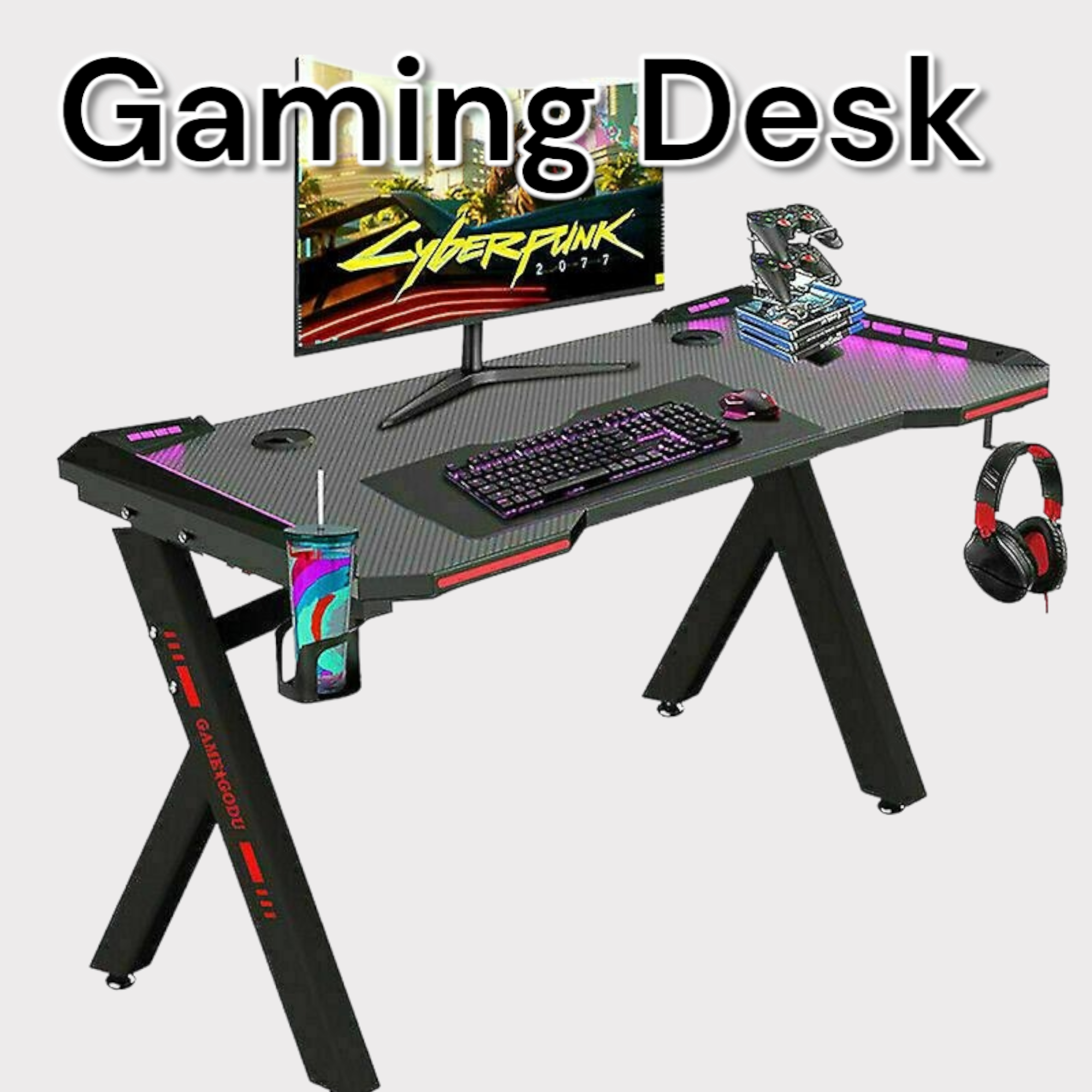 Gaming PC Table With LED lightsGaming Desk with RGB LED Lights, Comput ...