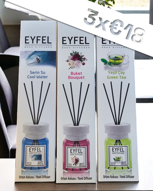 EYFEL REED DIFFUSER –120ml EYFEL home fragrance home diffuser available in 3 different sense
 
Eyfel Ocean
Transform your home into a seaside paradise with our Eyfel Ocean Reed Diffuser! Made