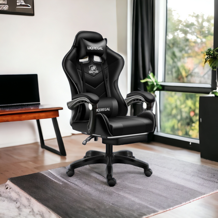 Gaming Chair with footrestComfortable Office Gaming Chair - White &amp; BlackChair Seat Height 48cmComplete chair height 126cm Gaming ChairGaming Chair Seat width 45CM without arms with arms 