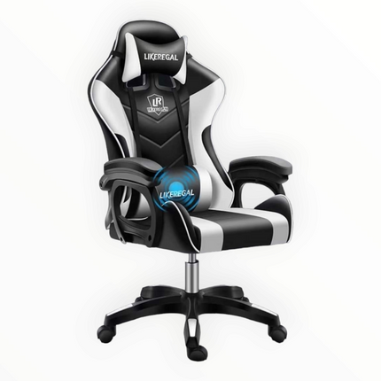 Gaming Chair with footrestComfortable Office Gaming Chair - White &amp; BlackChair Seat Height 48cmComplete chair height 126cm Gaming ChairGaming Chair Seat width 45CM without arms with arms 