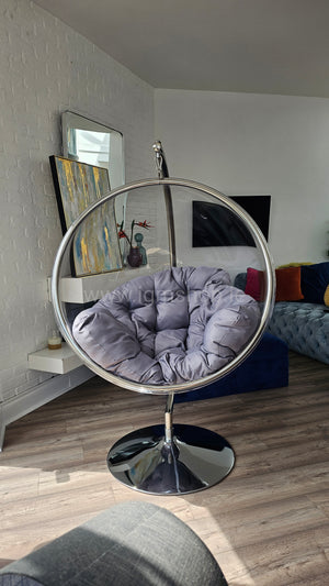 Acrylic Hanging Bubble ChairThis glamorous retro chair, which was iconic in the sixties, but today its aesthetic is more desirable than ever. Its round body is built from hardened acrylic (PP),