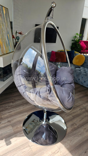 Acrylic Hanging Bubble ChairThis glamorous retro chair, which was iconic in the sixties, but today its aesthetic is more desirable than ever. Its round body is built from hardened acrylic (PP),