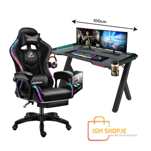 Ergonomic Desk & RGB LED Gaming Chair - Ultimate Gamer's Workstation Gaming Combo Set
