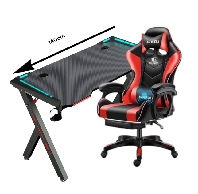 Ergonomic Desk & RGB LED Gaming Chair - Ultimate Gamer's Workstation Gaming Combo Set