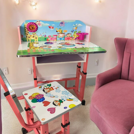 Adjustable desk and chair set for kids