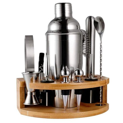 12 Pieces Cocktail Shaker With Sleek Bamboo Tray