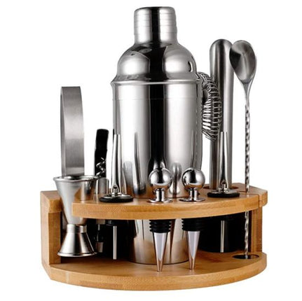 12 Pieces Cocktail Shaker With Sleek Bamboo Tray