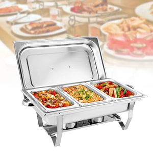 Chafing Dishes 11LitersBrand new!!!
Chafing Dish Set Food Warmer Buffet  Catering Stainless Steel
Available in single, double, triple
 Included: 
Dish 
Dish Stand 
Heating bowl capacity to