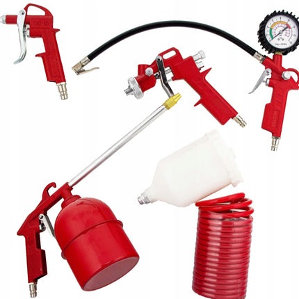 5PC Spray Gun Air Tools KitThe tire inflation gun is used to fill tubes and tires equipped with a valve with compressed air. The gun is equipped with a pressure gauge that allows you to contro