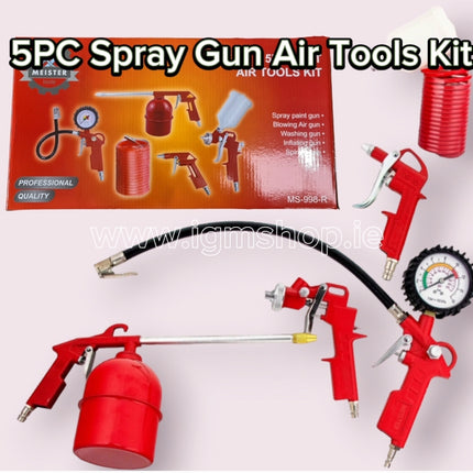 5PC Spray Gun Air Tools KitThe tire inflation gun is used to fill tubes and tires equipped with a valve with compressed air. The gun is equipped with a pressure gauge that allows you to contro