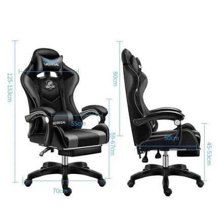 Gaming Chair with footrestComfortable Office Gaming Chair - White &amp; BlackChair Seat Height 48cmComplete chair height 126cm Gaming ChairGaming Chair Seat width 45CM without arms with arms 