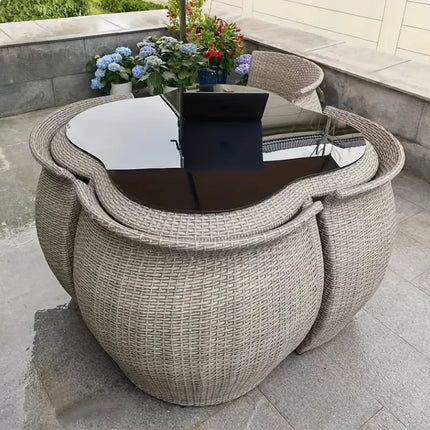 4-Seater Rattan Garden Dining Set – Space-Saving Design