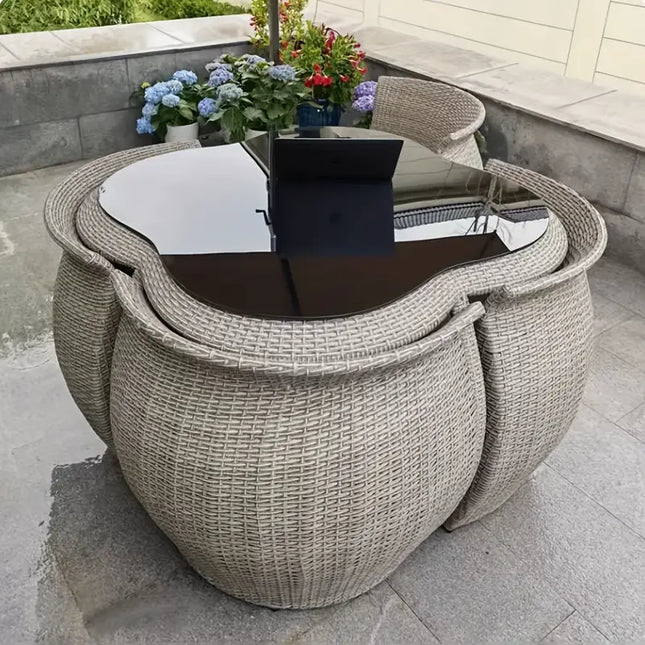 4-Seater Rattan Garden Dining Set – Space-Saving Design