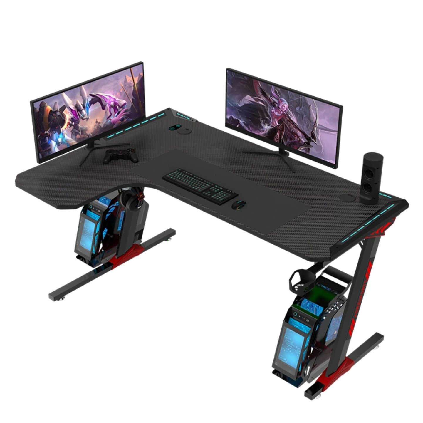 L Shaped Desk Corner Gaming RGB Table With LED lightsL shaped design ...