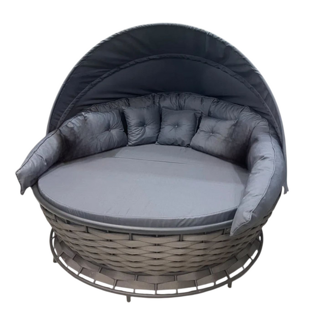 Round Rattan Garden Daybed with Canopy