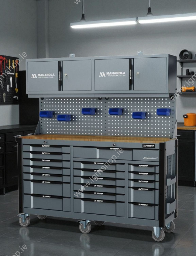Manarola Empty Professional Toolchest With 19 Drawers and 4 Upper Cabinets