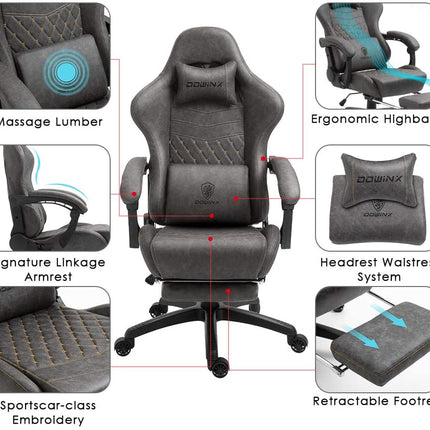 Dowinx Gaming Chair Office With Massage Ergonomic Style Pu Leather High Back Adjustable Chair With Footrest