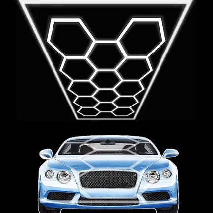 HEXAGON LED RGB OR WHITE LIGHTS WITH FRAME CAR GARAGE WORKSHOP GYM SALON SHOWROOM