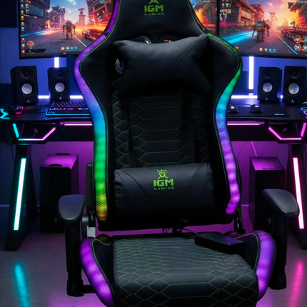 IGM Gaming LED Gaming Chair with Bluetooth Speaker and Adjustable 3D Armrests