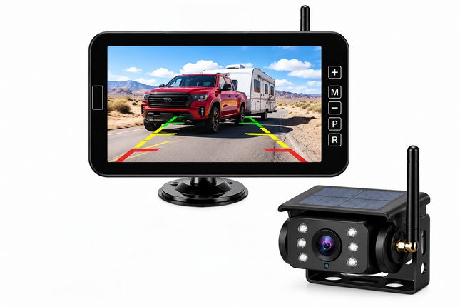 Solar Magnetic Wireless Backup Camera with 7" DVR Monitor