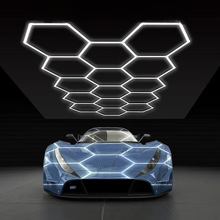 HEXAGON LED RGB OR WHITE LIGHTS WITH FRAME CAR GARAGE WORKSHOP GYM SALON SHOWROOM