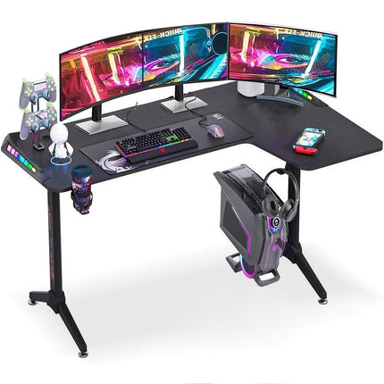 L Shaped Desk Corner Gaming RGB Table With LED lights